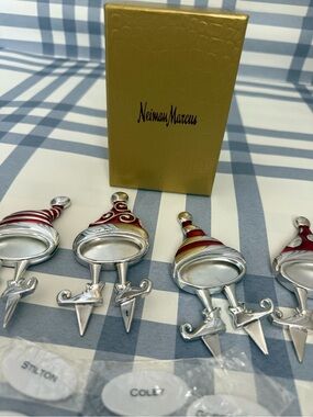 Neiman Marcus Silver-tone Cheese Markers with Gold Box and Red Accents